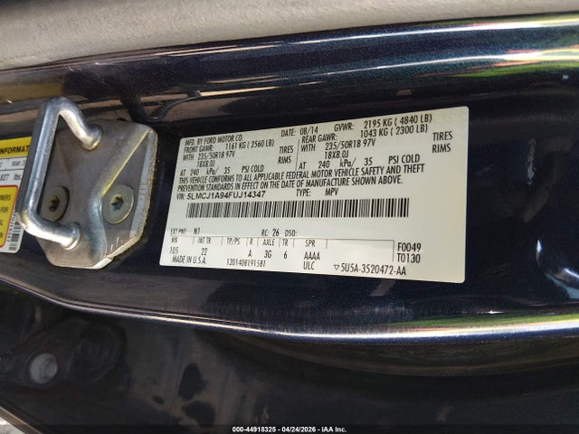 Продаж на аукціоні авто 2015 Lincoln Mkc, vin: 5LMCJ1A94FUJ14347, номер лоту: 44918325