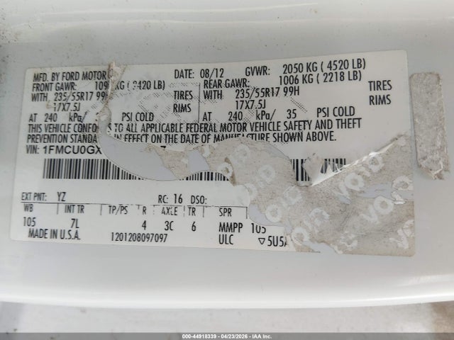 Aukcja sprzedaży 2013 Ford Escape Se, vin: 1FMCU0GX5DUA80667, numer aukcji: 44918339