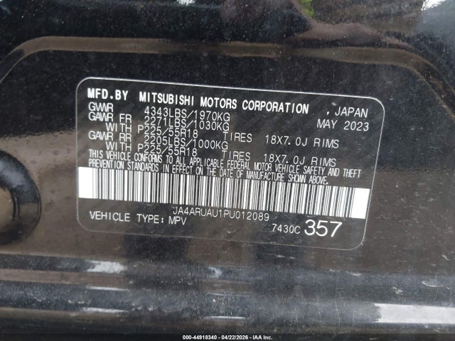 Aukcja sprzedaży 2023 Mitsubishi Outlander Sport 2.0 Se Awc, vin: JA4ARUAU1PU012089, numer aukcji: 44918340