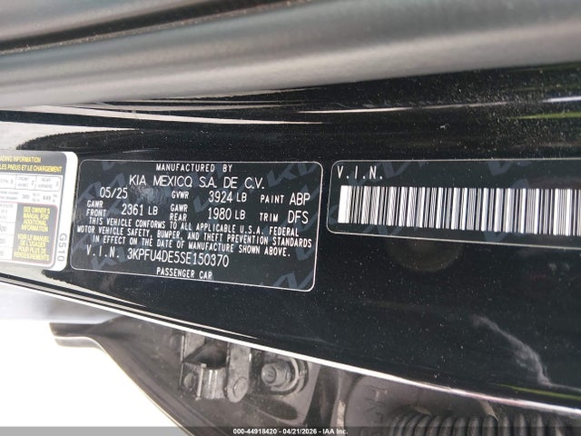 Aukcja sprzedaży 2025 Kia K4 Ex, vin: 3KPFU4DE5SE150370, numer aukcji: 44918420