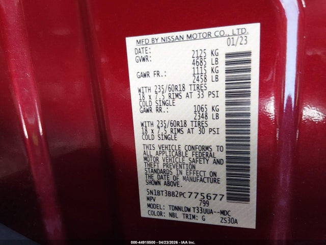 44918500 :رقم المزاد ، 5N1BT3BB2PC775677 vin ، 2023 Nissan Rogue Sv Intelligent Awd مزاد بيع
