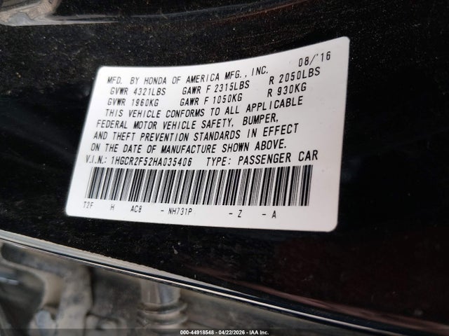 2017 Honda Accord Sport მანქანა იყიდება აუქციონზე, vin: 1HGCR2F52HA035406, აუქციონის ნომერი: 44918548