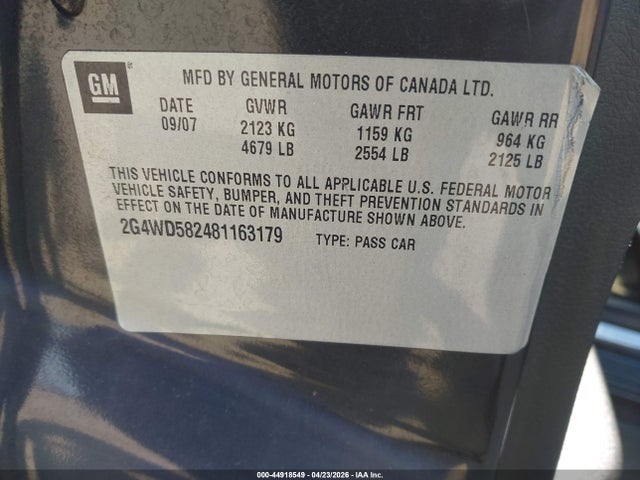 Aukcja sprzedaży 2008 Buick Lacrosse Cxl, vin: 2G4WD582481163179, numer aukcji: 44918549
