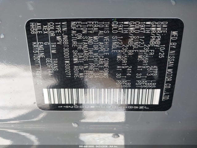 44918550 :رقم المزاد ، JN8BT3DD0TW300271 vin ، 2026 Nissan Rogue Platinum مزاد بيع