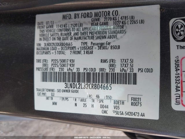 Продажа на аукционе авто 2012 Lincoln Mkz Hybrid, vin: 3LNDL2L32CR804665, номер лота: 44918570