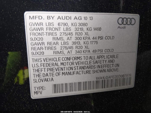 Продажа на аукционе авто 2014 Audi Q7 3.0t Premium, vin: WA1LGAFE2ED007978, номер лота: 44918576