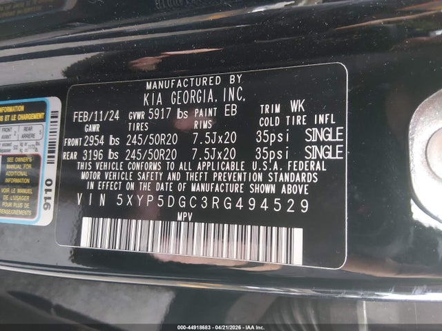 5XYP5DGC3RG494529 KIA Telluride Sx Prestige