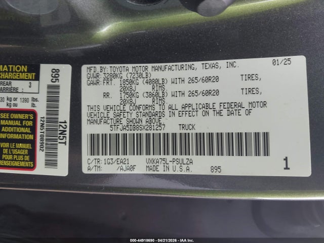 5TFJA5DB8SX281257 Toyota Tundra Limited