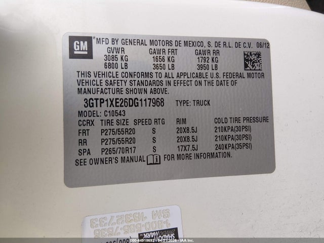 2013 Gmc Sierra 1500 Denali მანქანა იყიდება აუქციონზე, vin: 3GTP1XE26DG117968, აუქციონის ნომერი: 44918692