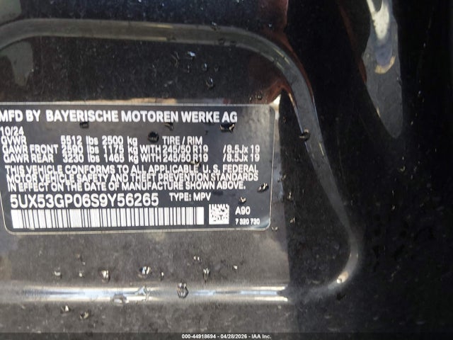 Продаж на аукціоні авто 2025 Bmw X3 30 Xdrive, vin: 5UX53GP06S9Y56265, номер лоту: 44918694