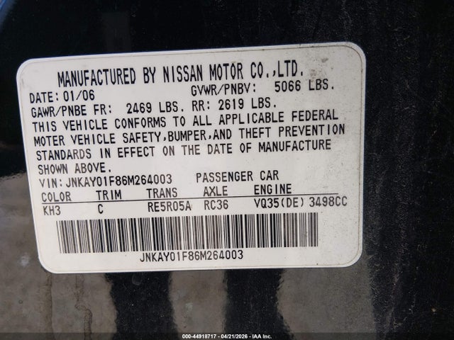Продаж на аукціоні авто 2006 Infiniti M35x, vin: JNKAY01F86M264003, номер лоту: 44918717