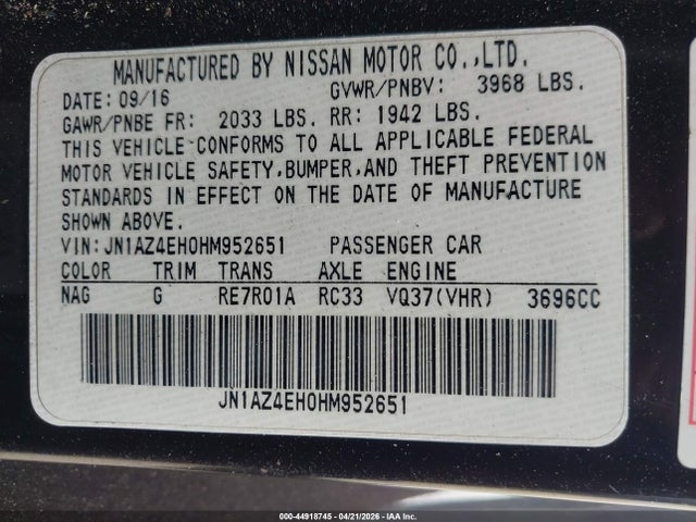 JN1AZ4EH0HM952651 Nissan 370z Sport