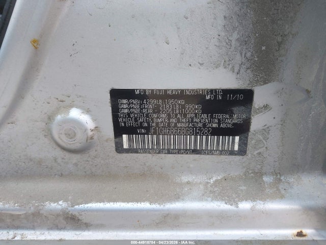 Продажа на аукционе авто 2011 Subaru Impreza 2.5i Premium, vin: JF1GH6B66BG815282, номер лота: 44918784