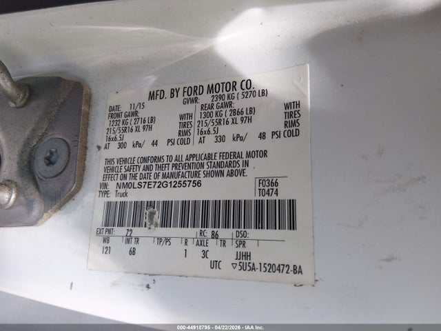 Продажа на аукционе авто 2016 Ford Transit Connect Xl, vin: NM0LS7E72G1255756, номер лота: 44918795