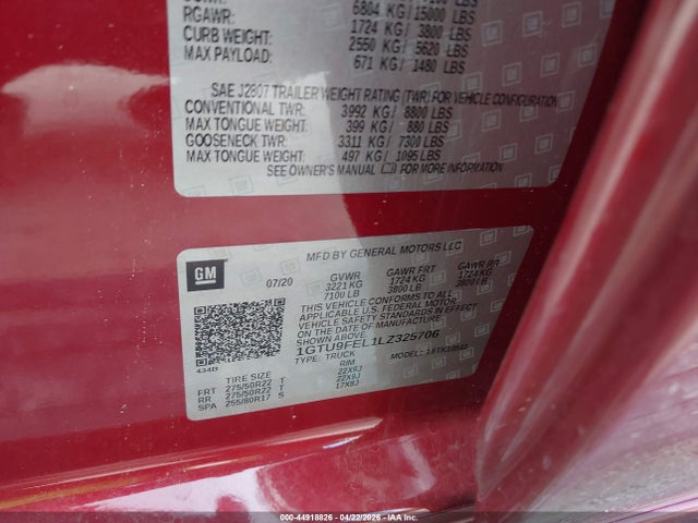 44918826 :رقم المزاد ، 1GTU9FEL1LZ325706 vin ، 2020 Gmc Sierra 1500 4wd  Short Box Denali مزاد بيع
