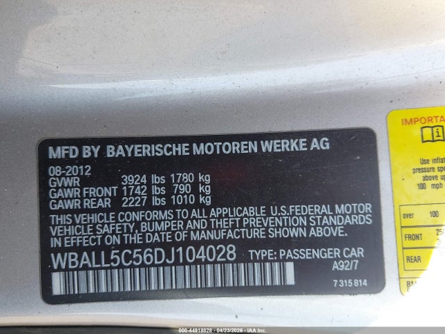 Продаж на аукціоні авто 2013 Bmw Z4 Sdrive28i, vin: WBALL5C56DJ104028, номер лоту: 44918828