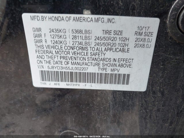Продажа на аукционе авто 2018 Acura Mdx Technology Package   Acurawatch Plus Pkg, vin: 5J8YD3H55JL002207, номер лота: 44918874