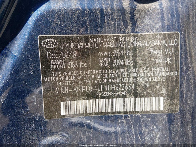 2020 Hyundai Elantra Sel მანქანა იყიდება აუქციონზე, vin: 5NPD84LF4LH572634, აუქციონის ნომერი: 44918895