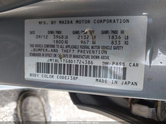 Aukcja sprzedaży 2013 Mazda Mazda3 I Sv, vin: JM1BL1TG8D1724386, numer aukcji: 44918910