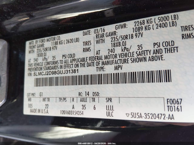 5LMCJ2D98GUJ31381 Lincoln MKC SELECT