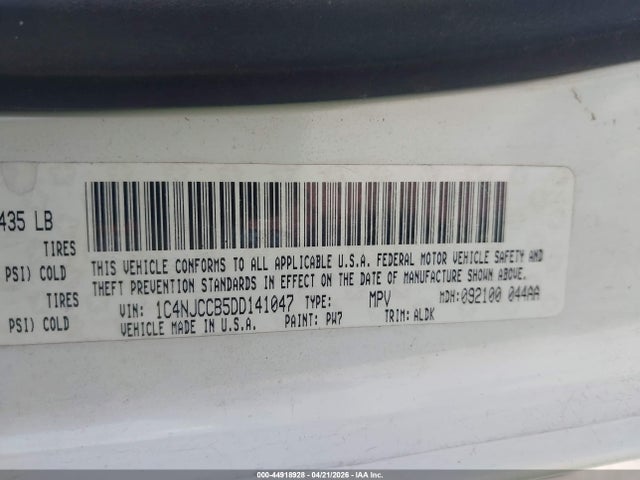 Aukcja sprzedaży 2013 Jeep Compass Limited, vin: 1C4NJCCB5DD141047, numer aukcji: 44918928