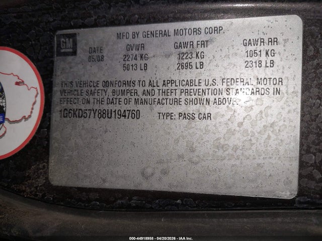 Продаж на аукціоні авто 2008 Cadillac Dts 1sc, vin: 1G6KD57Y88U194760, номер лоту: 44918958