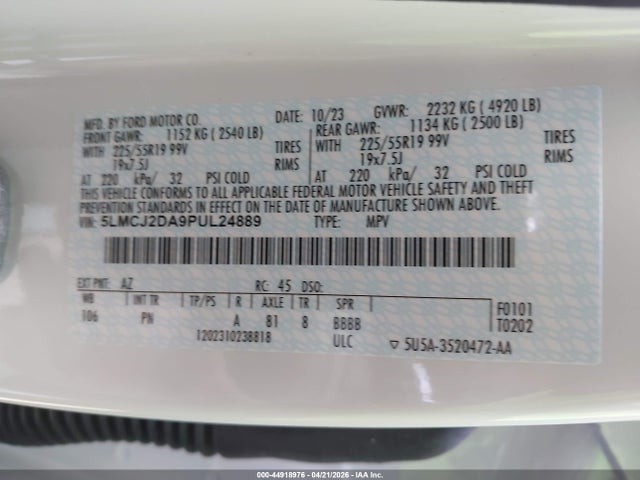2023 Lincoln Corsair Reserve მანქანა იყიდება აუქციონზე, vin: 5LMCJ2DA9PUL24889, აუქციონის ნომერი: 44918976