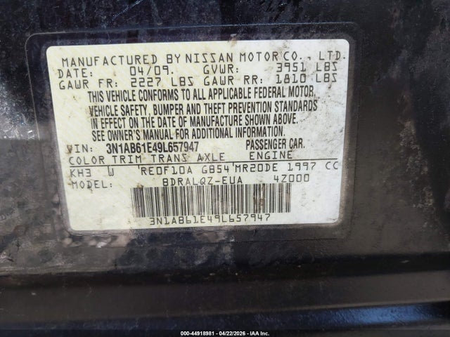 Aukcja sprzedaży 2009 Nissan Sentra 2.0, vin: 3N1AB61E49L657947, numer aukcji: 44918981