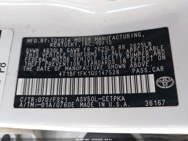 Toyota CAMRY SE 2016 4T1BF1FK1GU147528 Image 9