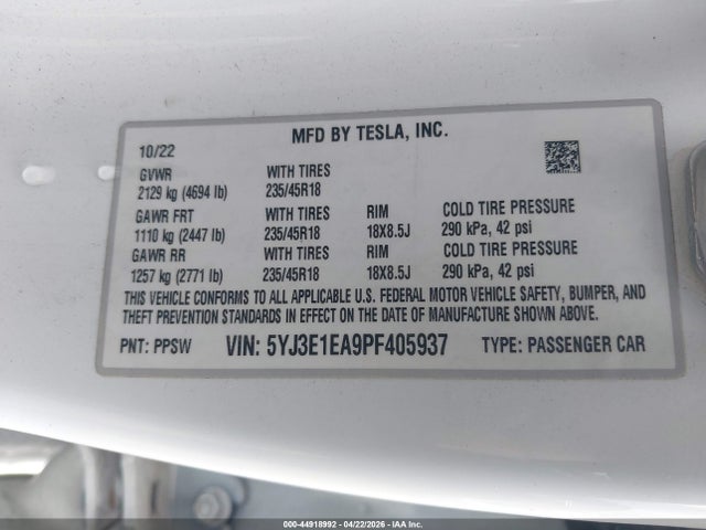 Tesla Model 3 Rear-wheel Drive 2023 5YJ3E1EA9PF405937 Image 9