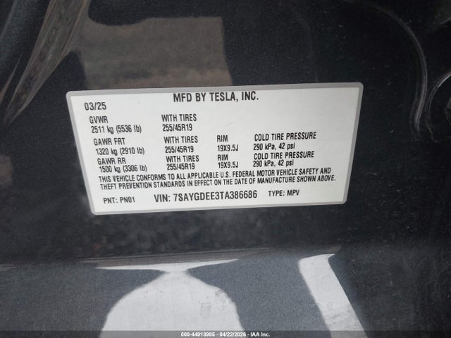 Aukcja sprzedaży 2026 Tesla Model Y All-wheel Drive/long Range Launch Series/premium All-wheel Drive, vin: 7SAYGDEE3TA386686, numer aukcji: 44918995