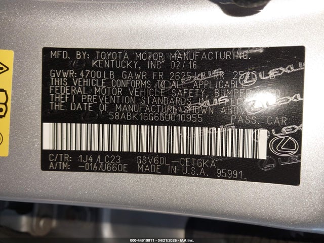 58ABK1GG6GU010955 Lexus ES 350