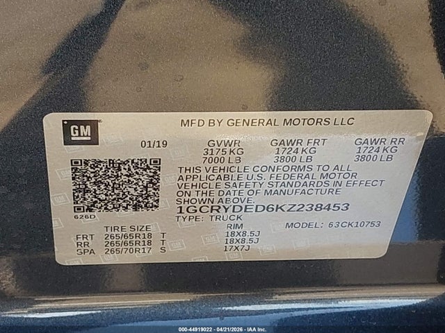 1GCRYDED6KZ238453 Chevrolet Silverado 1500 Lt