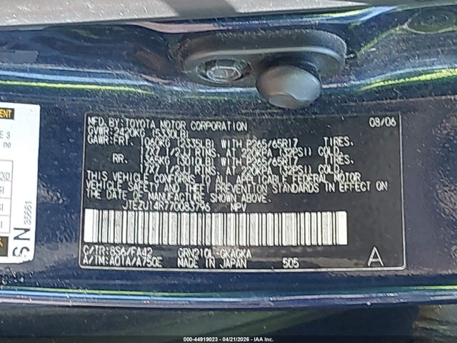 Продажа на аукционе авто 2007 Toyota 4runner Sr5 V6, vin: JTEZU14R770083796, номер лота: 44919023