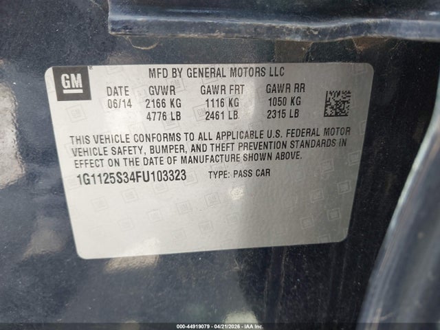 44919079 :رقم المزاد ، 1G1125S34FU103323 vin ، 2015 Chevrolet Impala 2lt مزاد بيع