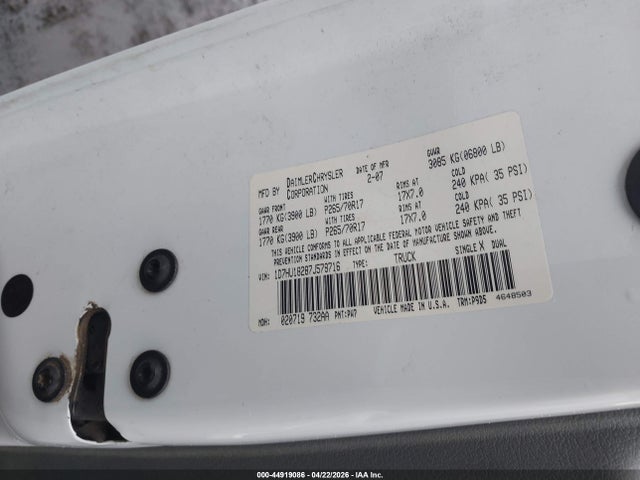 Продажа на аукционе авто 2007 Dodge Ram 1500 St, vin: 1D7HU18287J578716, номер лота: 44919086