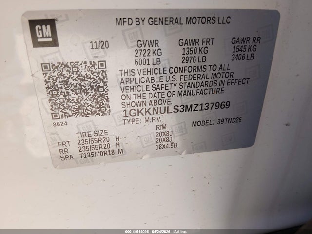 44919095 :رقم المزاد ، 1GKKNULS3MZ137969 vin ، 2021 Gmc Acadia Awd Slt مزاد بيع