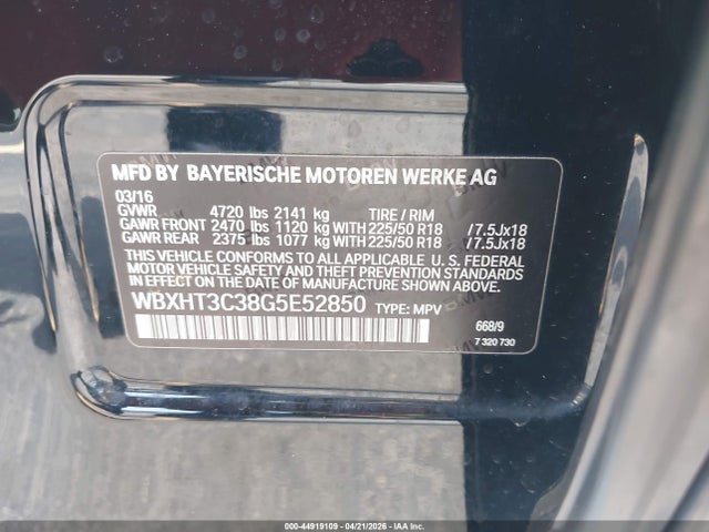 Продажа на аукционе авто 2016 Bmw X1 Xdrive28i, vin: WBXHT3C38G5E52850, номер лота: 44919109