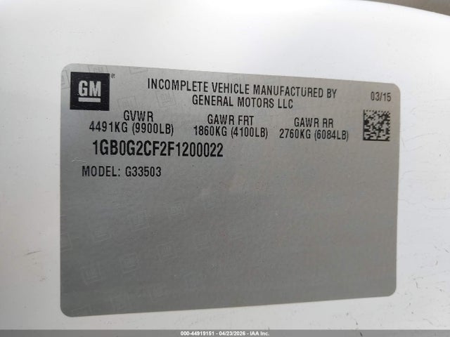 Продажа на аукционе авто 2015 Chevrolet Express Cutaway 3500, vin: 1GB0G2CF2F1200022, номер лота: 44919151