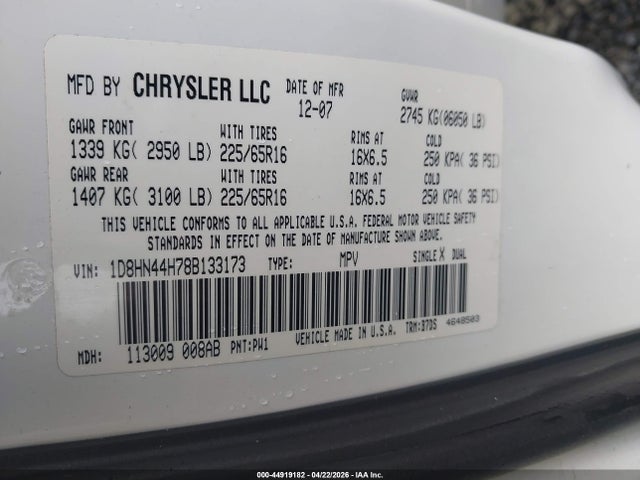 Aukcja sprzedaży 2008 Dodge Grand Caravan Se, vin: 1D8HN44H78B133173, numer aukcji: 44919182