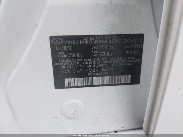 5NPEL4JA4LH056669 Hyundai SONATA SEL