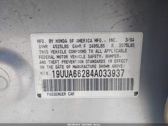 44919216 :رقم المزاد ، 19UUA66284A033937 vin ، 2004 Acura Tl مزاد بيع