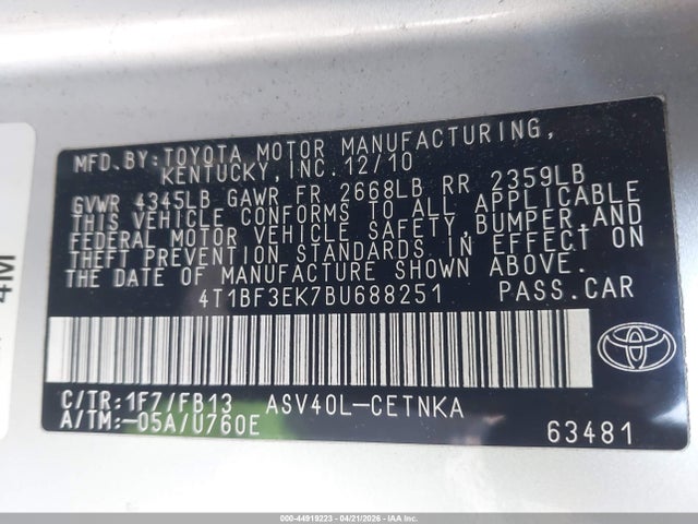 Продаж на аукціоні авто 2011 Toyota Camry Le, vin: 4T1BF3EK7BU688251, номер лоту: 44919223