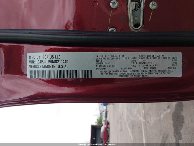 Продажа на аукционе авто 2021 Jeep Cherokee Latitude Plus Fwd, vin: 1C4PJLLB6MD211440, номер лота: 44919239
