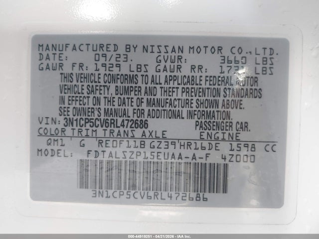Aukcja sprzedaży 2024 Nissan Kicks Sv Xtronic Cvt, vin: 3N1CP5CV6RL472686, numer aukcji: 44919251