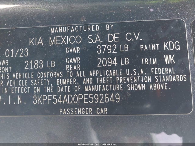 3KPF54AD0PE592649 KIA Forte Gt-line