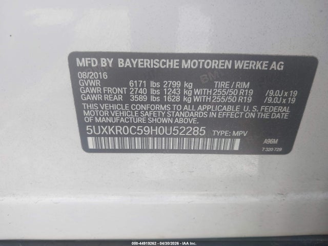 Aukcja sprzedaży 2017 Bmw X5 Xdrive35i, vin: 5UXKR0C59H0U52285, numer aukcji: 44919262