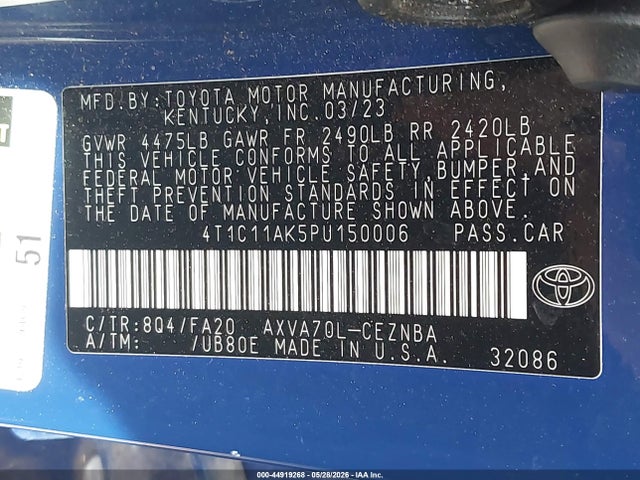 Продаж на аукціоні авто 2023 Toyota Camry Le, vin: 4T1C11AK5PU150006, номер лоту: 44919268