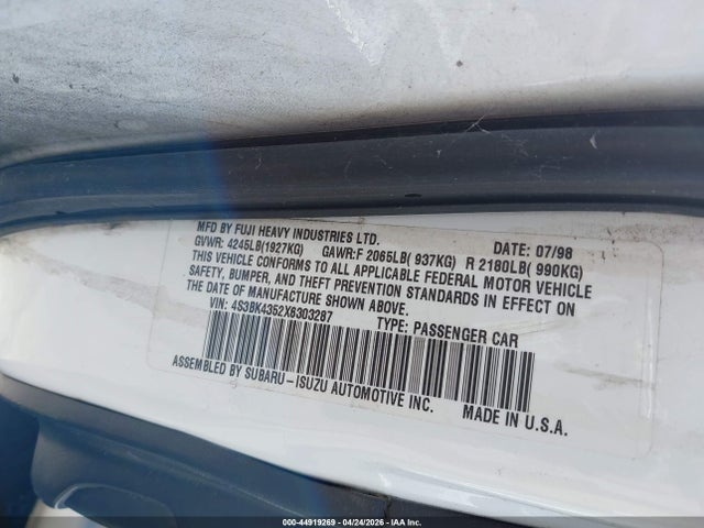 1999 Subaru Legacy 30th Ann. L/l მანქანა იყიდება აუქციონზე, vin: 4S3BK4352X6303287, აუქციონის ნომერი: 44919269