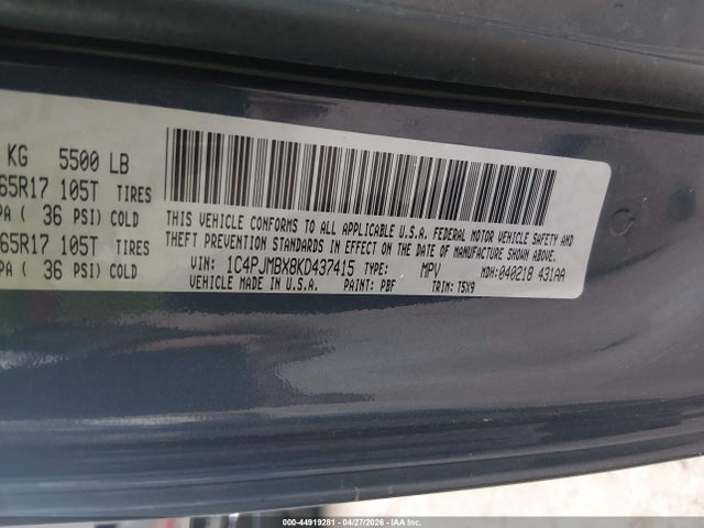 2019 Jeep Cherokee Trailhawk 4x4 მანქანა იყიდება აუქციონზე, vin: 1C4PJMBX8KD437415, აუქციონის ნომერი: 44919281